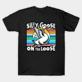 Goofy Avian Adventure: Retro Goose Escapade T-Shirt